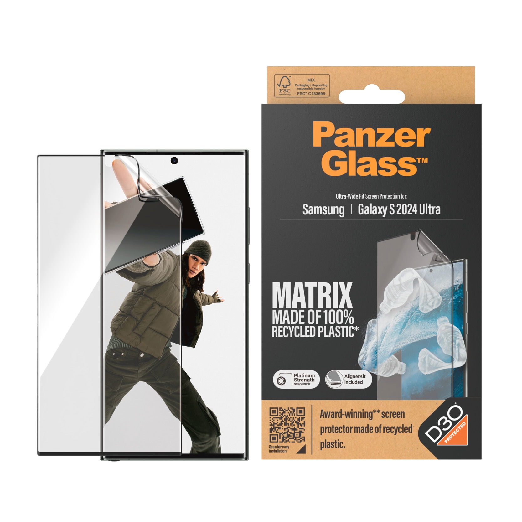 PanzerGlass Displayschutzfolie »Matrix Ultra Wide Fit Screen Protector«, für Samsung Galaxy S24 Ultra, Displayschutz, stossfest, kratzbeständig von PanzerGlass