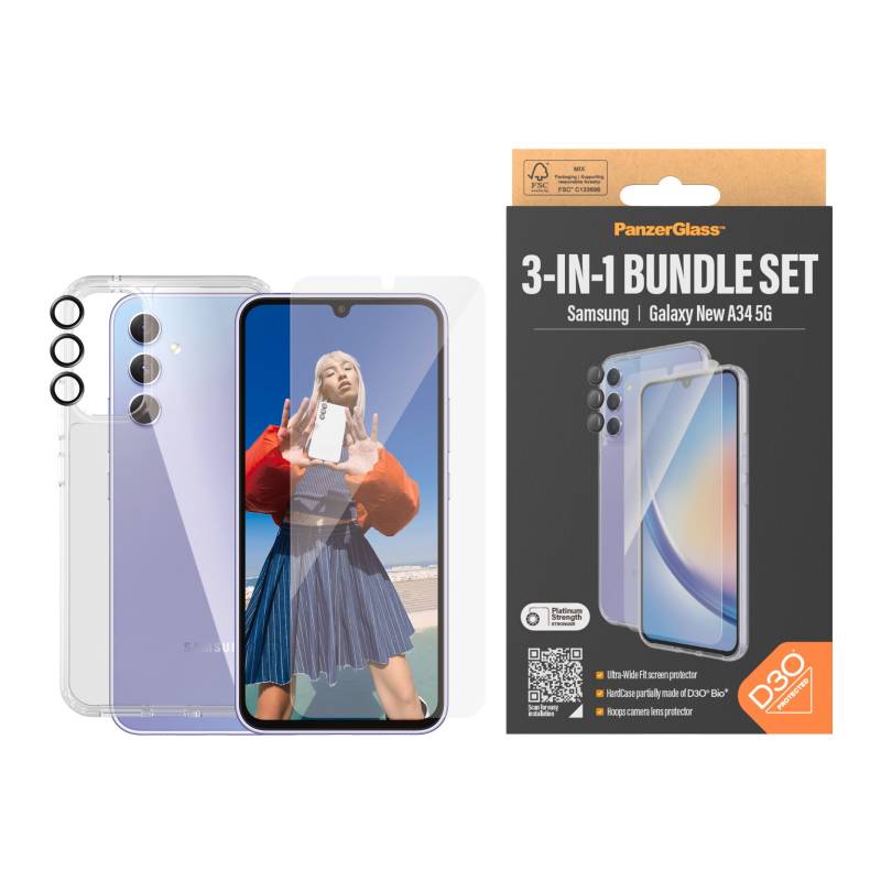 PanzerGlass Displayschutzglas »3-in-1 Bundle Set für Samsung Galaxy A34 5G, UWF«, für Samsung Galaxy A34 5G von PanzerGlass