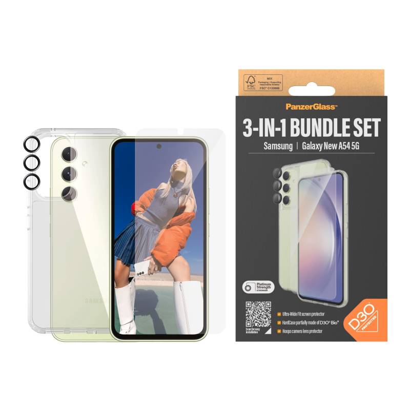 PanzerGlass Displayschutzglas »3-in-1 Bundle Set für Samsung Galaxy A54 5G, UWF«, für Samsung Galaxy A54 5G von PanzerGlass