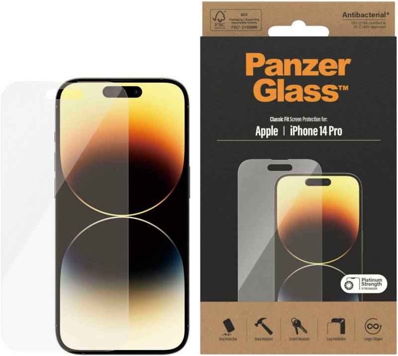 PanzerGlass Displayschutzglas »Displayschutz Apple iPhone 14 Pro«, für iPhone 14 Pro, (1 St.), Kratz-& Stossfest, Antibakteriell, Berührungsempfindlich von PanzerGlass