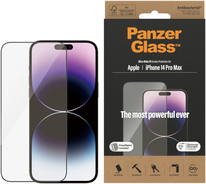 PanzerGlass Displayschutzglas »Displayschutz Apple iPhone 14 Pro Max«, (1 St., Displayschutz mit Installationshilfe EasyAligner), Kratz-& Stossfest, Antibakteriell, Berührungsempfindlich von PanzerGlass