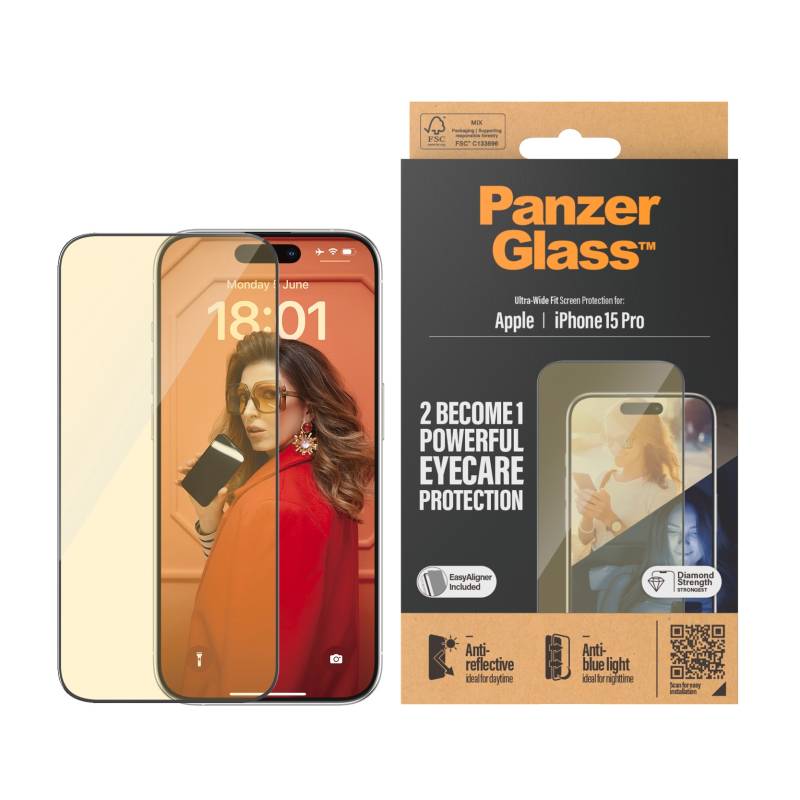 PanzerGlass Displayschutzglas »Eyecare Screen Protector«, für iPhone 15 Pro, Ultra Wide Fit von PanzerGlass