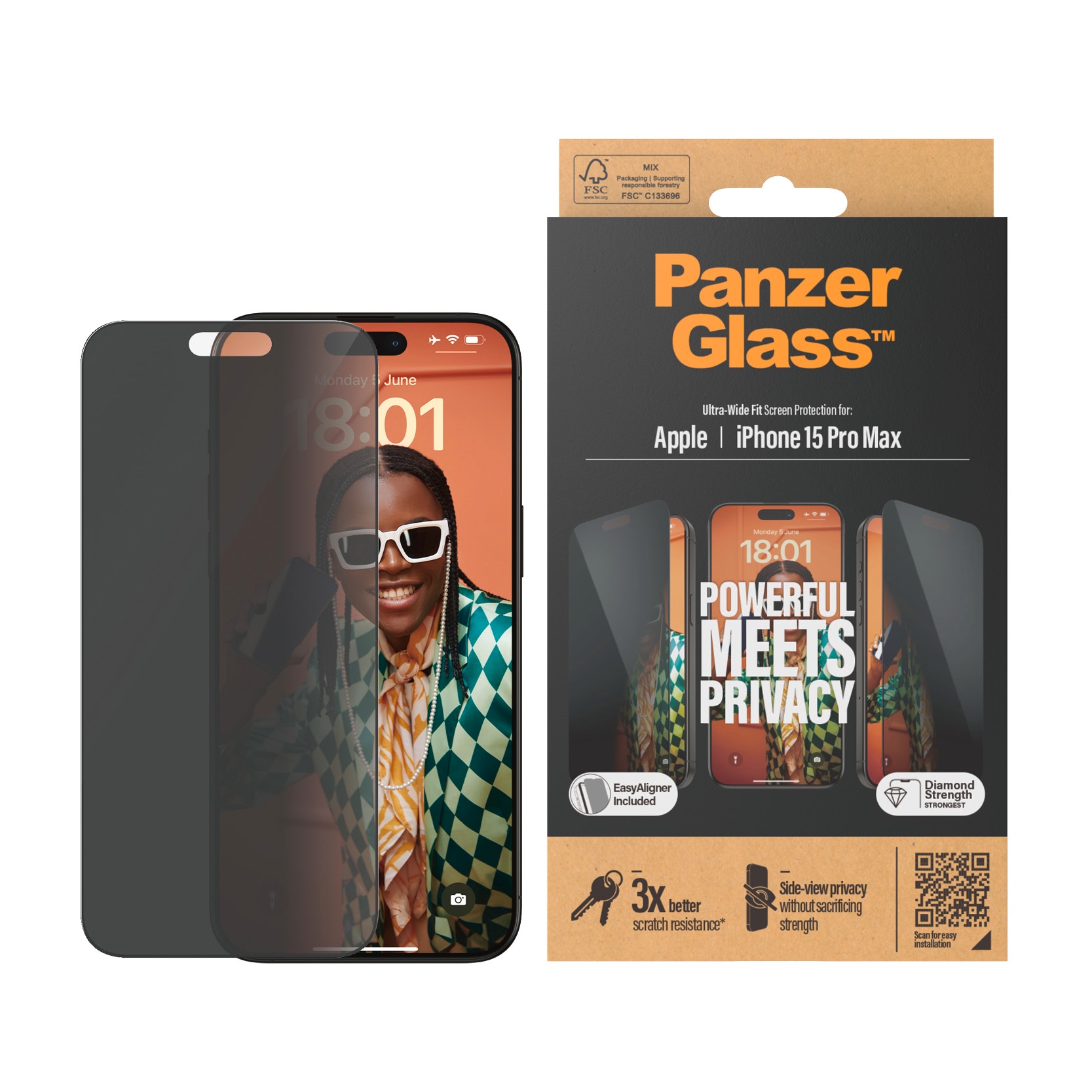 PanzerGlass Displayschutzglas »Privacy Screen Protector Glass«, für iPhone 15 Pro Max, Ultra Wide Fit von PanzerGlass