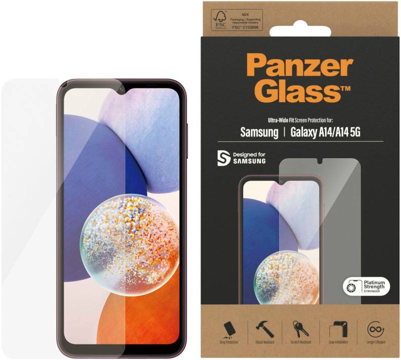 PanzerGlass Displayschutzglas »Displayschutz Samsung Galaxy A14/A14 5G - Ultra-Wide Fit«, für Samsung Galaxy A14, Kratz-& Stossfest,Antibakteriell,Berührungsempfindlich,Simpel Anbringen von PanzerGlass