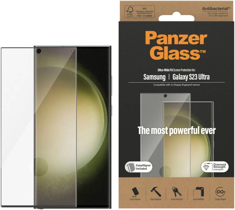 PanzerGlass Displayschutzglas »Samsung Galaxy S23 Ultra -Ultra-Wide Fit inkl. EasyAligner«, für Samsung Galaxy S23 Ultra, (Set, Displayschutz mit Installationshilfe EasyAligner) von PanzerGlass