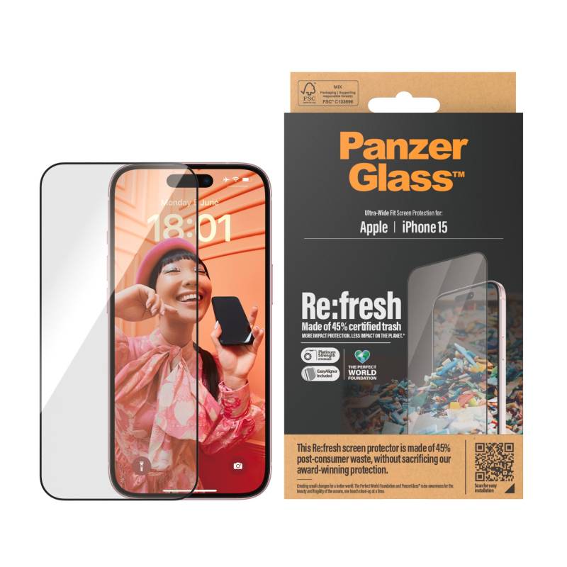 PanzerGlass Displayschutzglas »Screen Protector Glass«, für iPhone 15, Ultra Wide Fit von PanzerGlass