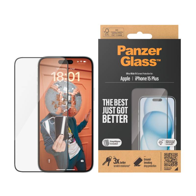 PanzerGlass Displayschutzglas »Screen Protector Glass«, für iPhone 15 Plus, Ultra Wide Fit von PanzerGlass