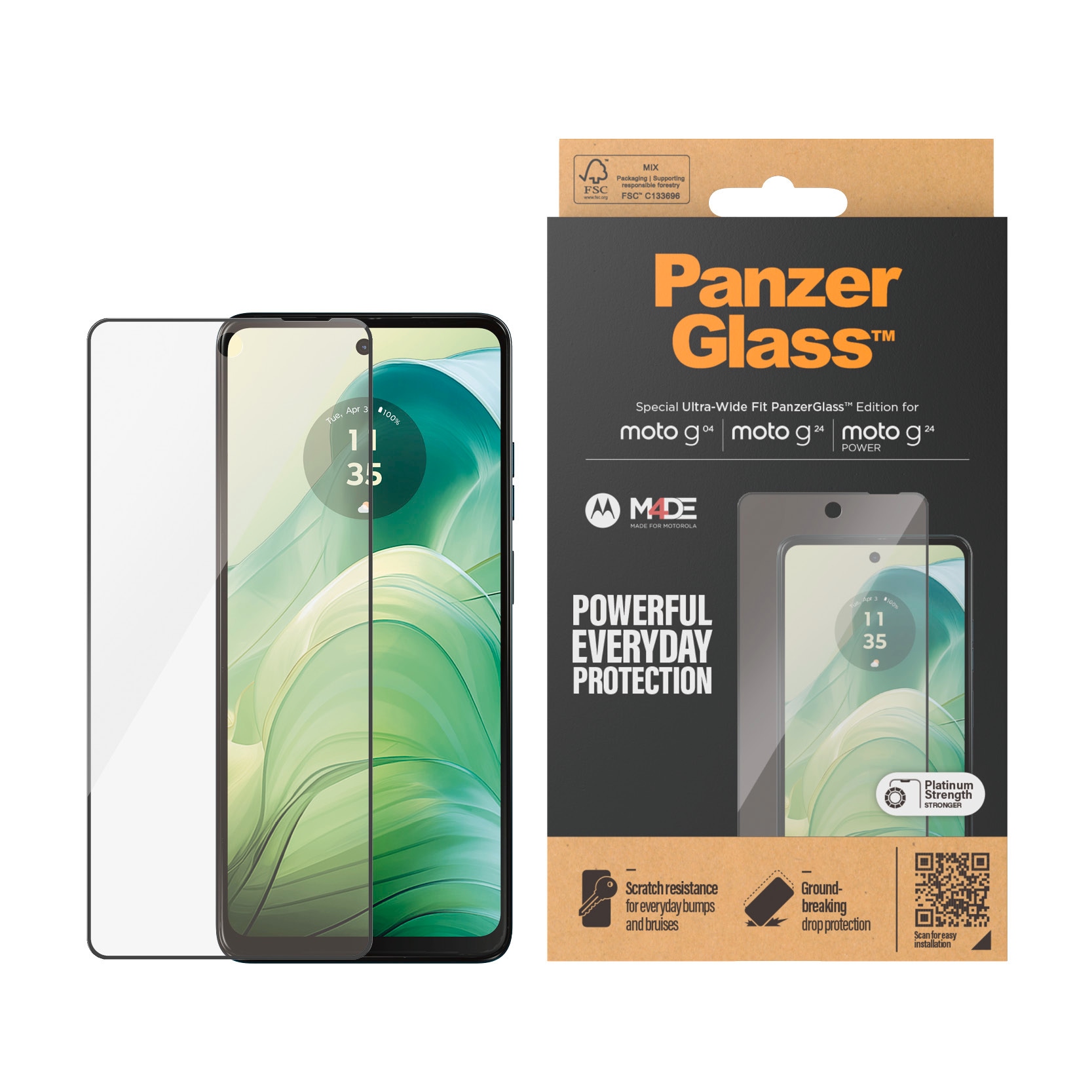 PanzerGlass Displayschutzglas »Special Ultra-Wide Fit Screen Protector«, für Motorola moto g04-Motorola moto g24-Motorola moto g24 power, Displayschutzfolie, Schutzfolie, Bildschirmschutz, kratz- & stossfest von PanzerGlass