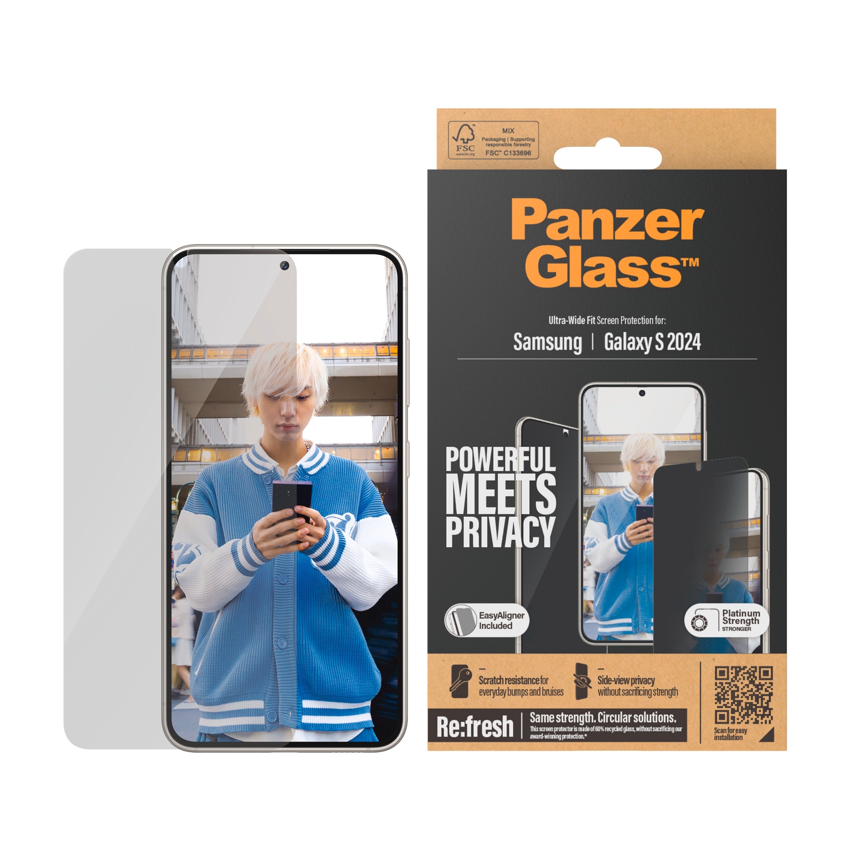 PanzerGlass Displayschutzglas »Ultra Wide Fit Privacy Screen Protector«, für Samsung Galaxy S24, Displayschutzfolie, stossfest, kratzbeständig von PanzerGlass