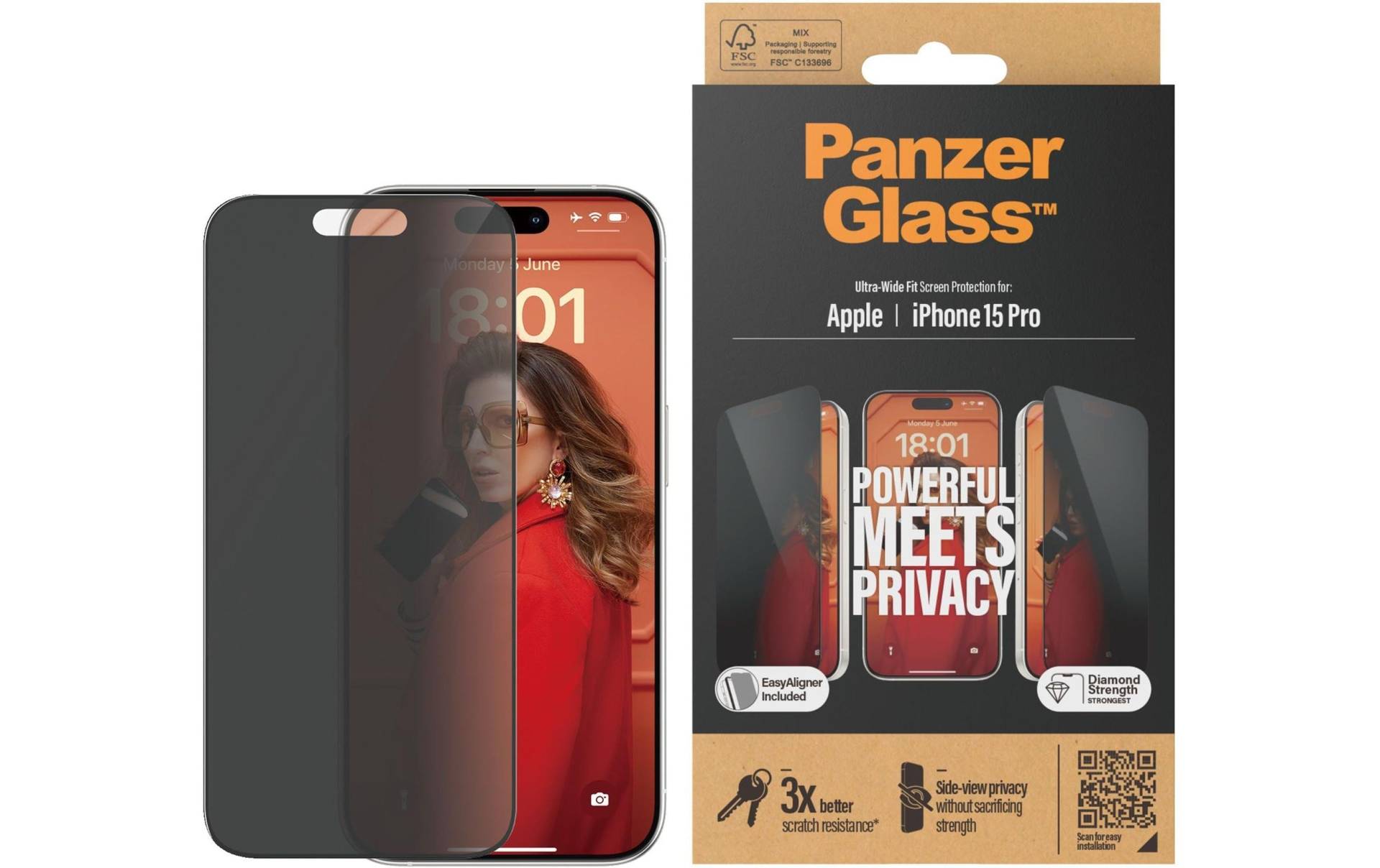 PanzerGlass Displayschutzglas »Ultra Wide Fit Privacy iPhone 15 Pro«, für iPhone 15 Pro, (1 St.) von PanzerGlass