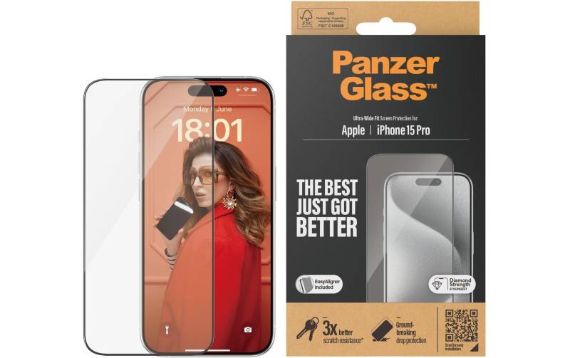 PanzerGlass Displayschutzglas »Ultra Wide Fit iPhone 15 Pro«, für iPhone 15 Pro, (1 St.) von PanzerGlass