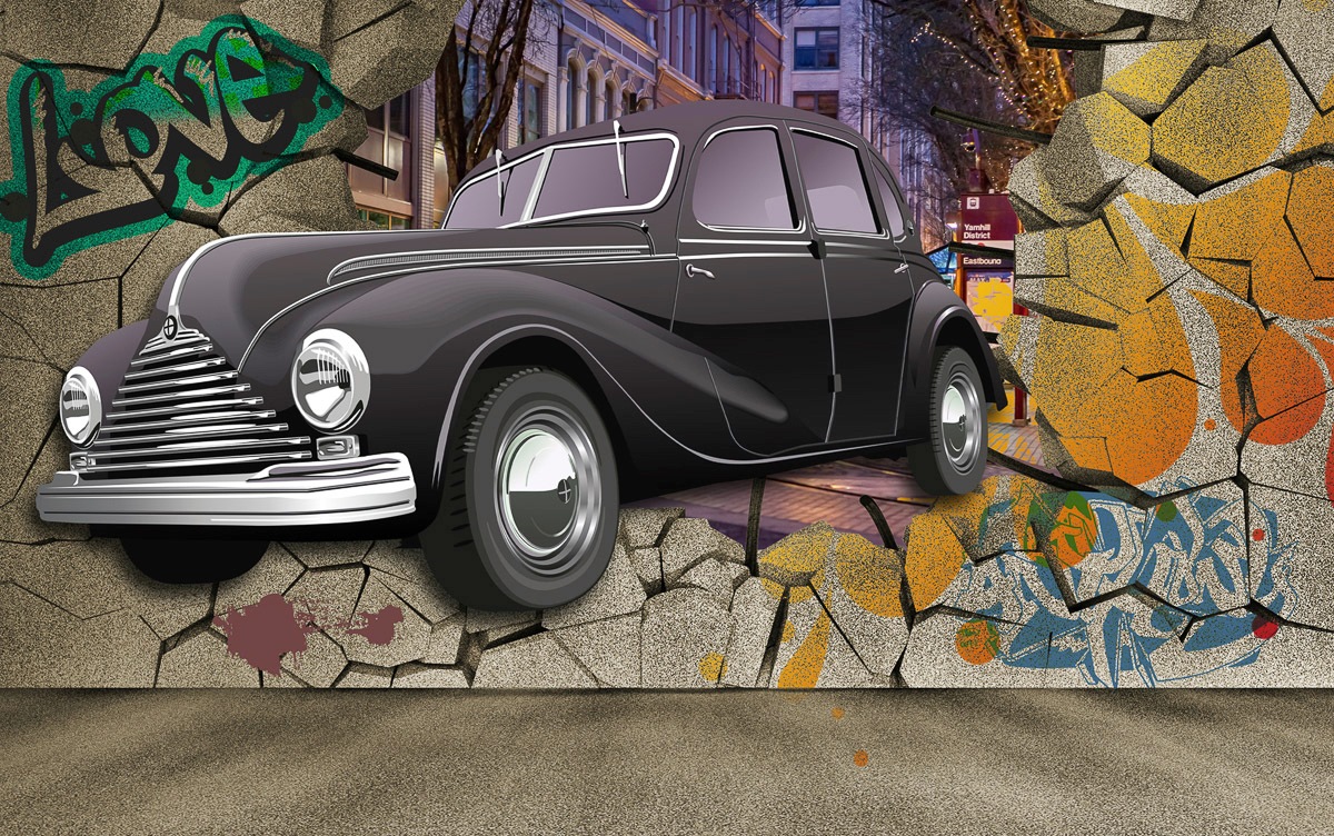 Papermoon Fototapete »Auto durch Mauer« Papermoon Fototapete »Auto durch Mauer« von Papermoon