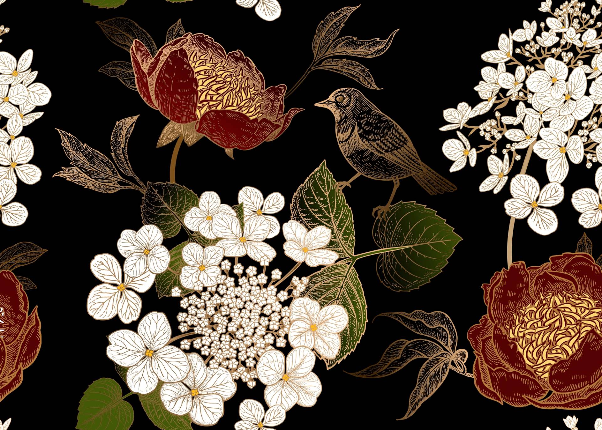 Papermoon Fototapete »BLUMEN ABSTRAKT-MUSTER DESIGN VOGEL BLUMEN DECOR RETRO« von Papermoon