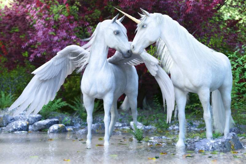 Papermoon Fototapete »EINHORN-PFERDE FANTASY TIERE PFERD WALD NATUR BÄUME XXL« von Papermoon