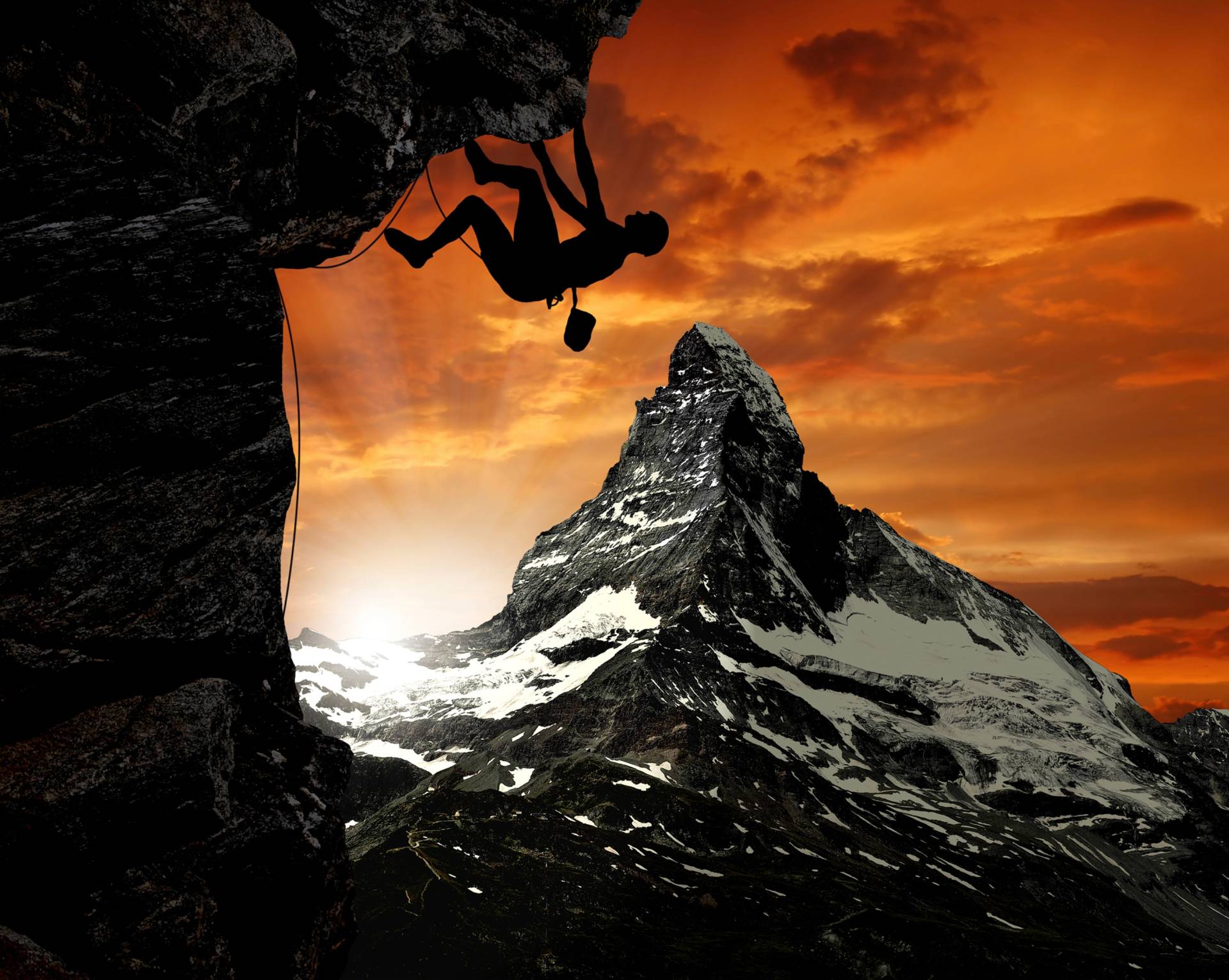 Papermoon Fototapete »GEBIRGE-SEE-BERGE WALD HIMMEL MATTERHORN BERGSTEIGER« von Papermoon