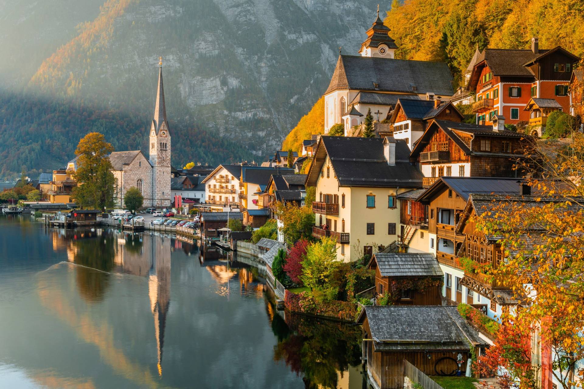 Papermoon Fototapete »HALLSATT-ALPEN DORF SALZKAMMERGUT SEE SALZ« von Papermoon