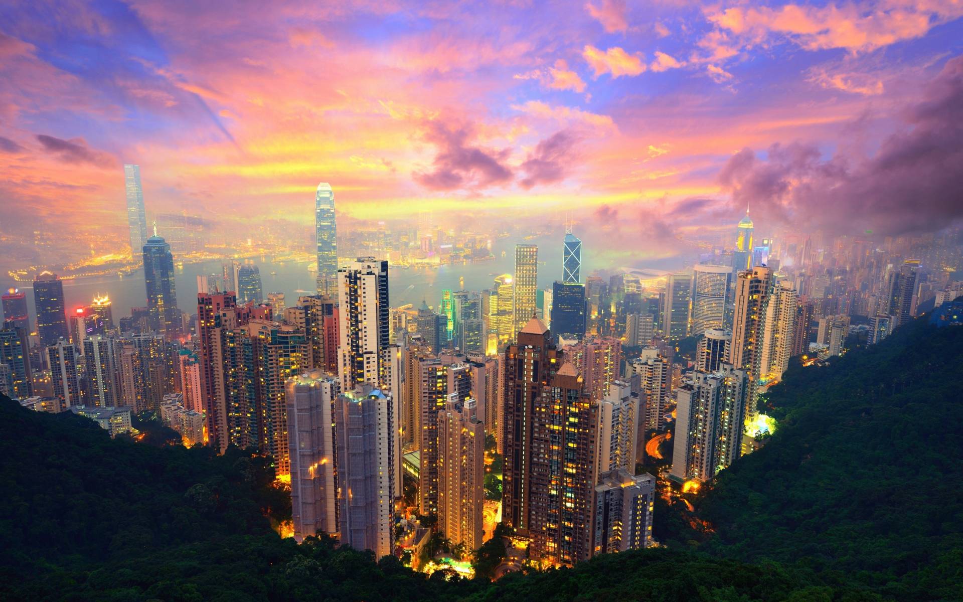 Papermoon Fototapete »HONG KONG-VICTORIA PEAK STADT INSEL SKYLINE MEER NACHT« von Papermoon