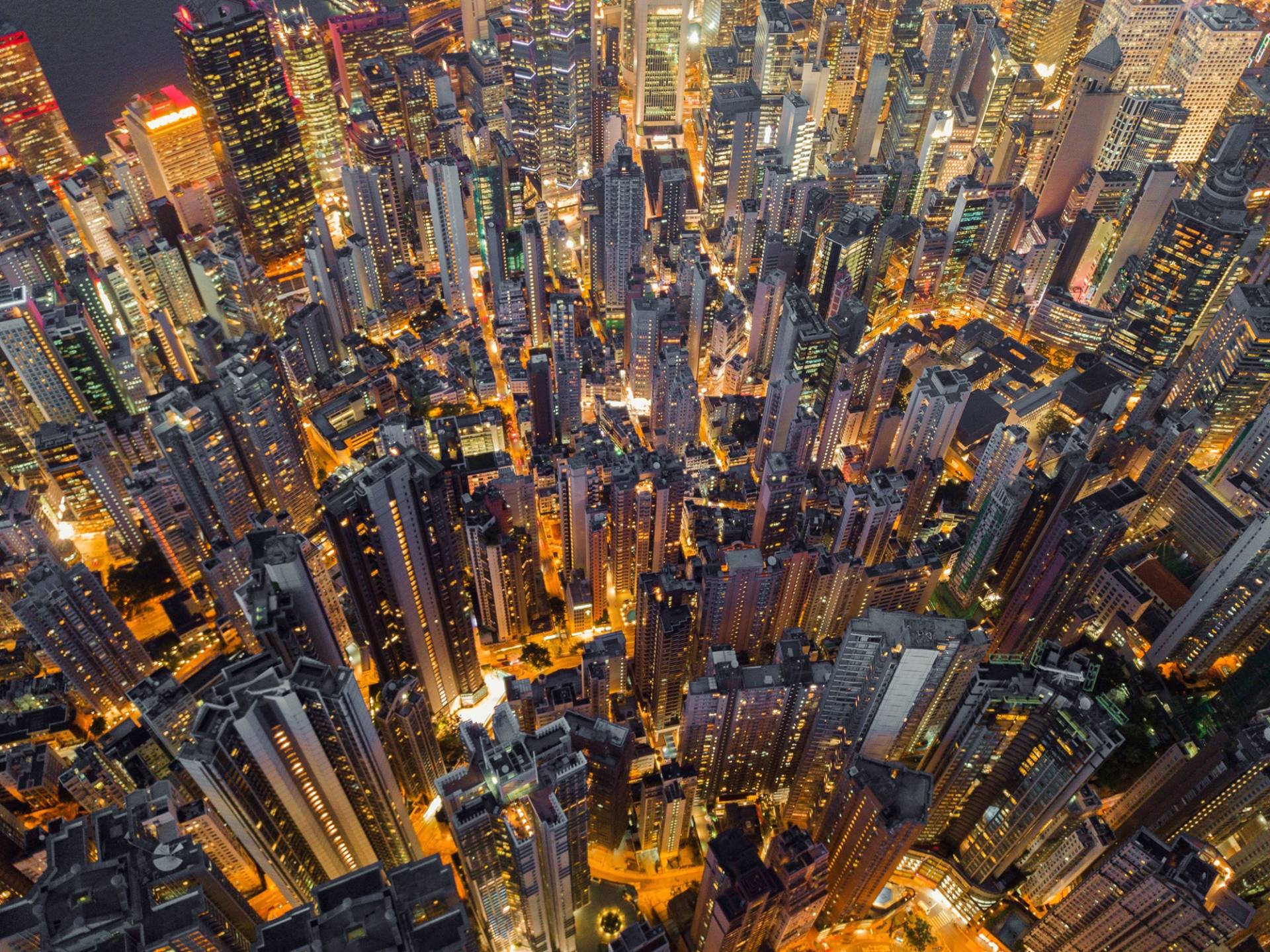 Papermoon Fototapete »HONG KONG-VOGEL PERSPEKTIVE SKYLINE NACHT PANORAMA XXL« von Papermoon