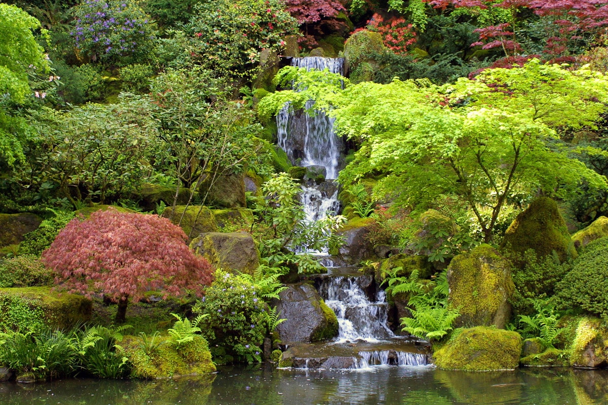 Papermoon Fototapete »Kleiner Wasserfall in Garten« von Papermoon