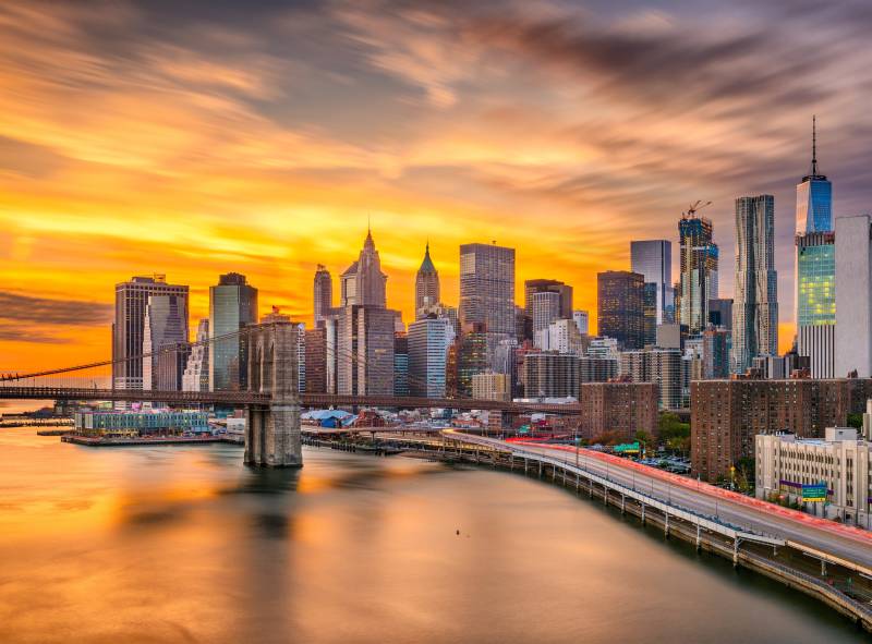 Papermoon Fototapete »Manhattan Skyline Sunset« von Papermoon