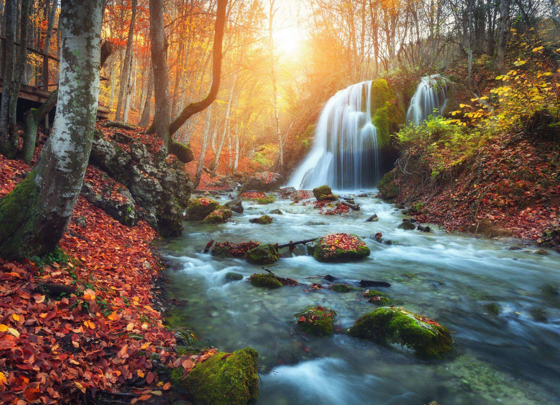 Papermoon Fototapete »Mountain River Autun Waterfall« von Papermoon