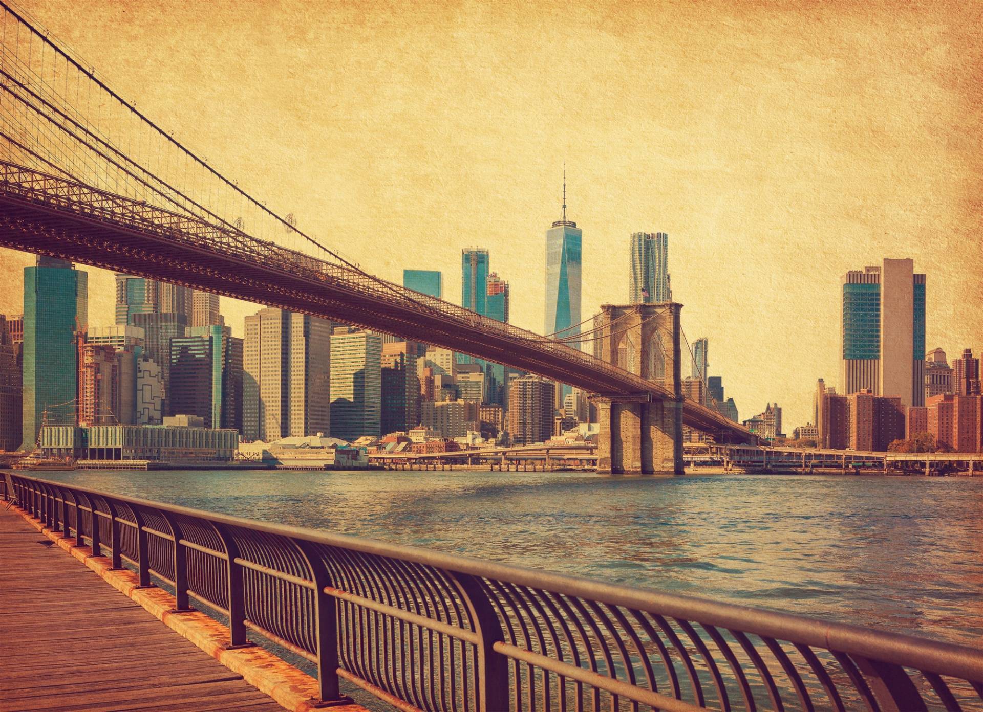 Papermoon Fototapete »NEW YORK-RETRO BROOKLYN BRIDGE MANHATTAN SKYLINE STADT« von Papermoon