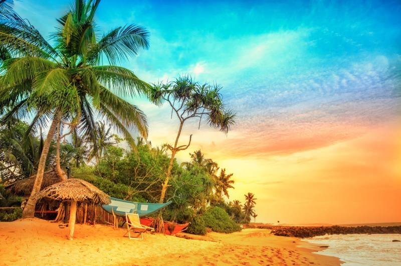 Papermoon Fototapete »PALMEN-STRAND-KARIBIK SÜDSEE MEER DÜNEN SONNE OZEAN XXL« von Papermoon