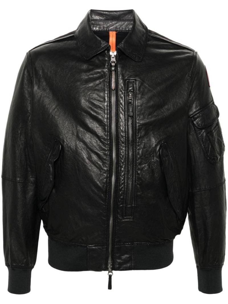 Parajumpers logo-appliqué leather bomber jacket - Black von Parajumpers