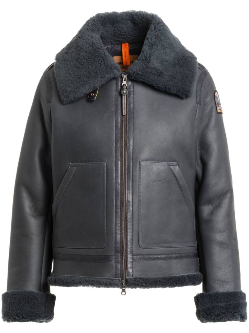 Parajumpers logo-patch leather jacket - Grey von Parajumpers