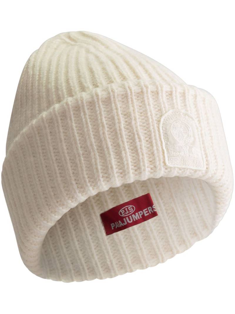 Parajumpers logo-patch ribbed beanie - White von Parajumpers