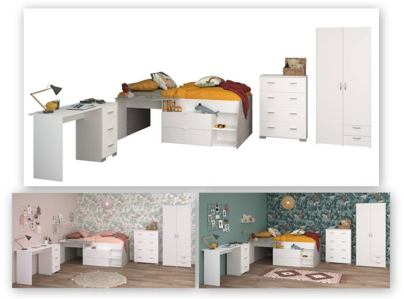 Parisot Jugendzimmer-Set »Parisot, Milky 11«, (5 tlg.), viel Stauraum, komplettes Zimmer, für Jungen und Mädchen von Parisot