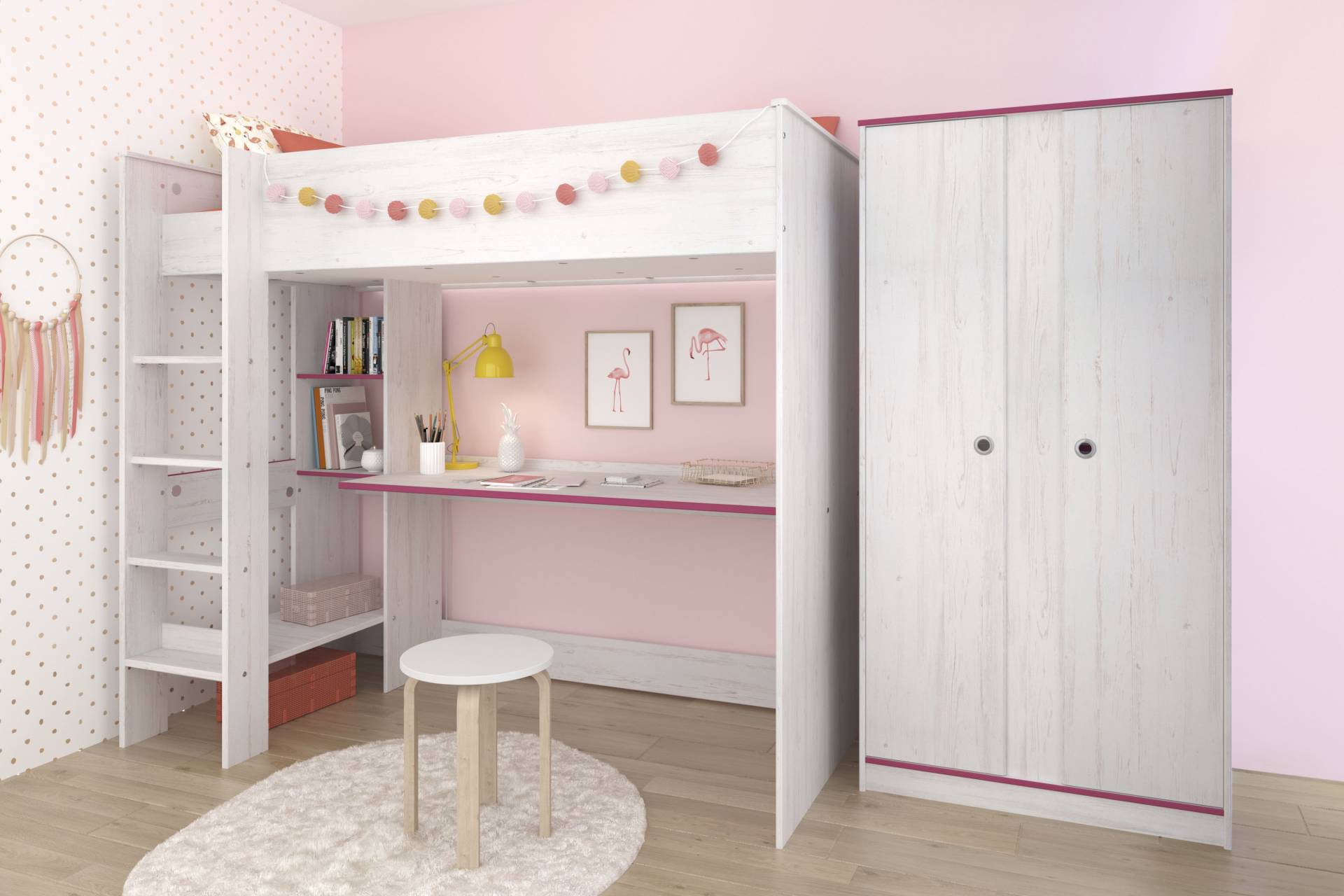 Parisot Jugendzimmer-Set »Smoozy«, (Set, 2 tlg., Hochbett mit integr. Schreibtisch und Kleiderschrank) von Parisot