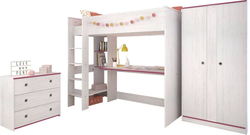 Parisot Jugendzimmer-Set »Smoozy«, (Set, 3 tlg., Hochbett mit Schreibtisch, Kleiderschrank und Schubkastenkommode) von Parisot