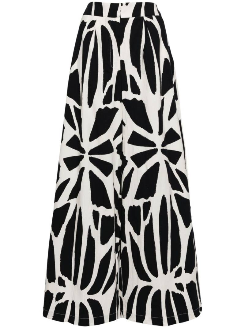 PatBO graphic-print wide-leg cotton trousers - White von PatBO