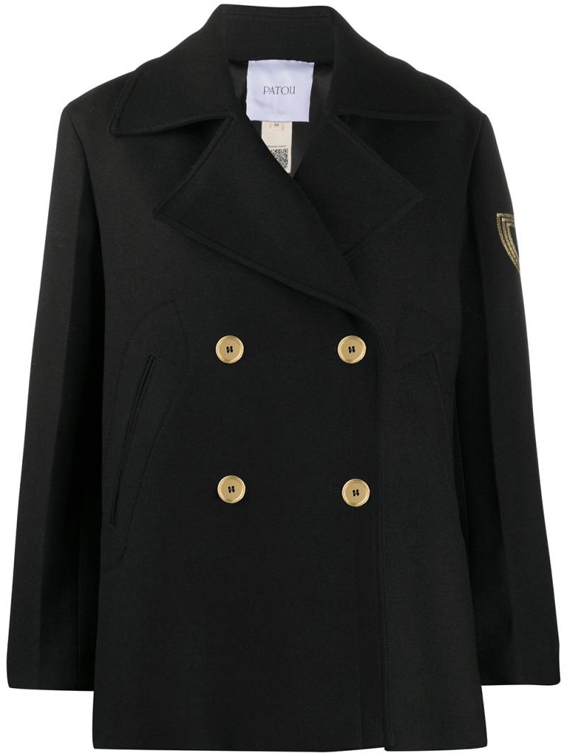 Patou logo-embroidered wool peacoat - Black von Patou