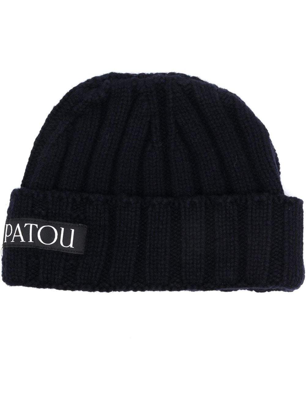 Patou logo-patch ribbed-knit beanie - Blue von Patou