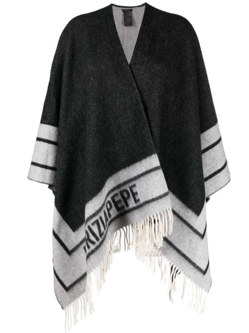 Patrizia Pepe double-faced fringed poncho - Grey von Patrizia Pepe