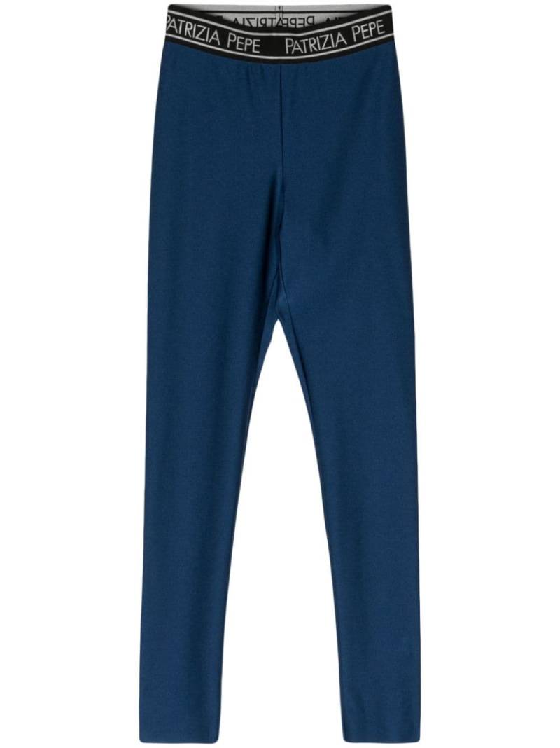 Patrizia Pepe logo-waistband satin leggings - Blue von Patrizia Pepe