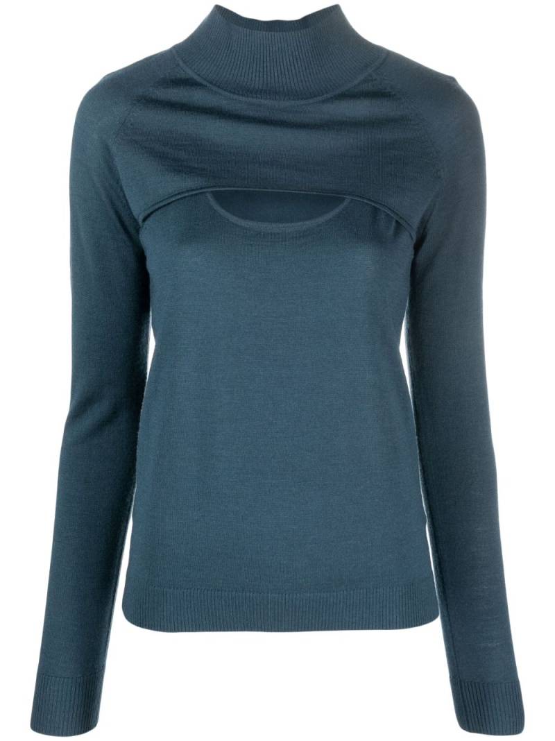 Patrizia Pepe long-sleeved cut-out wool T-shirt - Blue von Patrizia Pepe