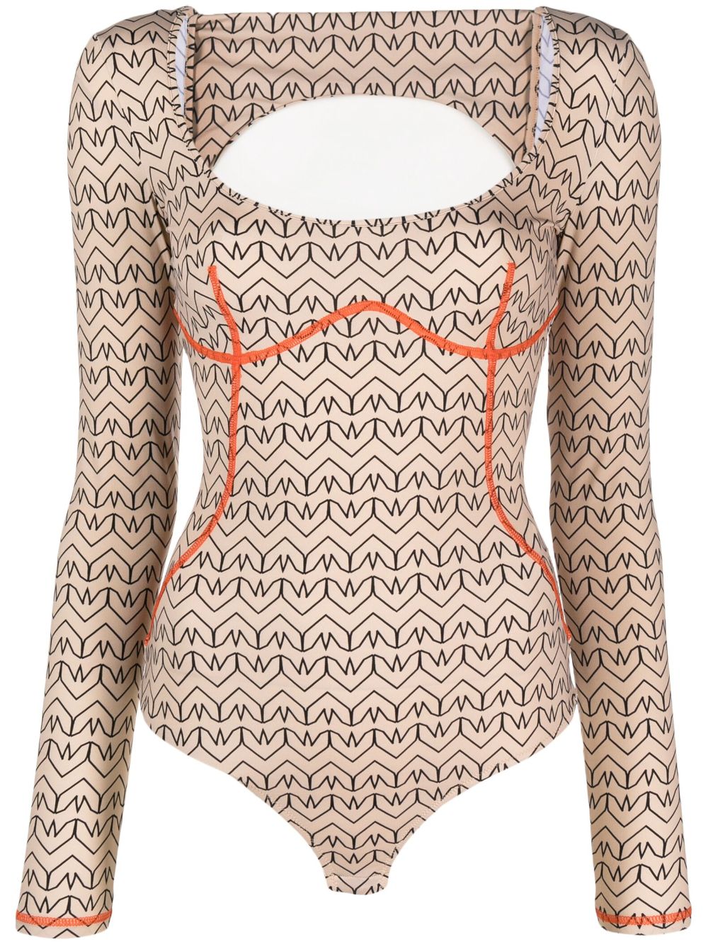 Patrizia Pepe monogram-pattern cut-out bodysuit - Neutrals von Patrizia Pepe