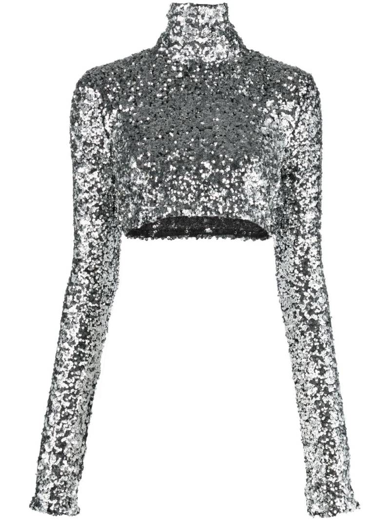 Patrizia Pepe sequin long-sleeve crop top - Silver von Patrizia Pepe