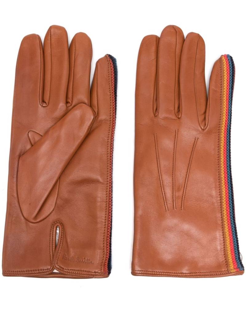 Paul Smith Artist Stripe trim leather gloves - Brown von Paul Smith