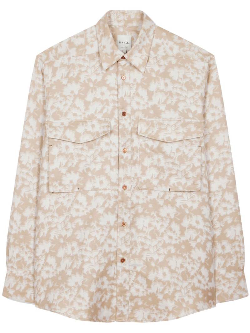 Paul Smith Floral Blur-jacquard cotton shirt - Neutrals von Paul Smith