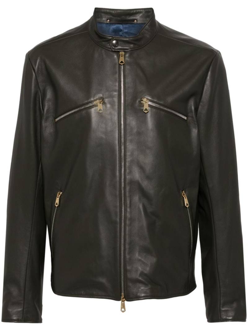 Paul Smith band-collar leather biker jacket - Green von Paul Smith