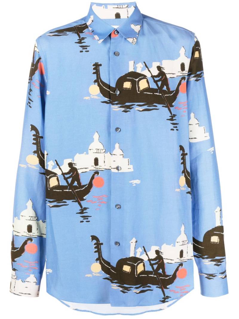 Paul Smith graphic-print long-sleeve shirt - Blue von Paul Smith