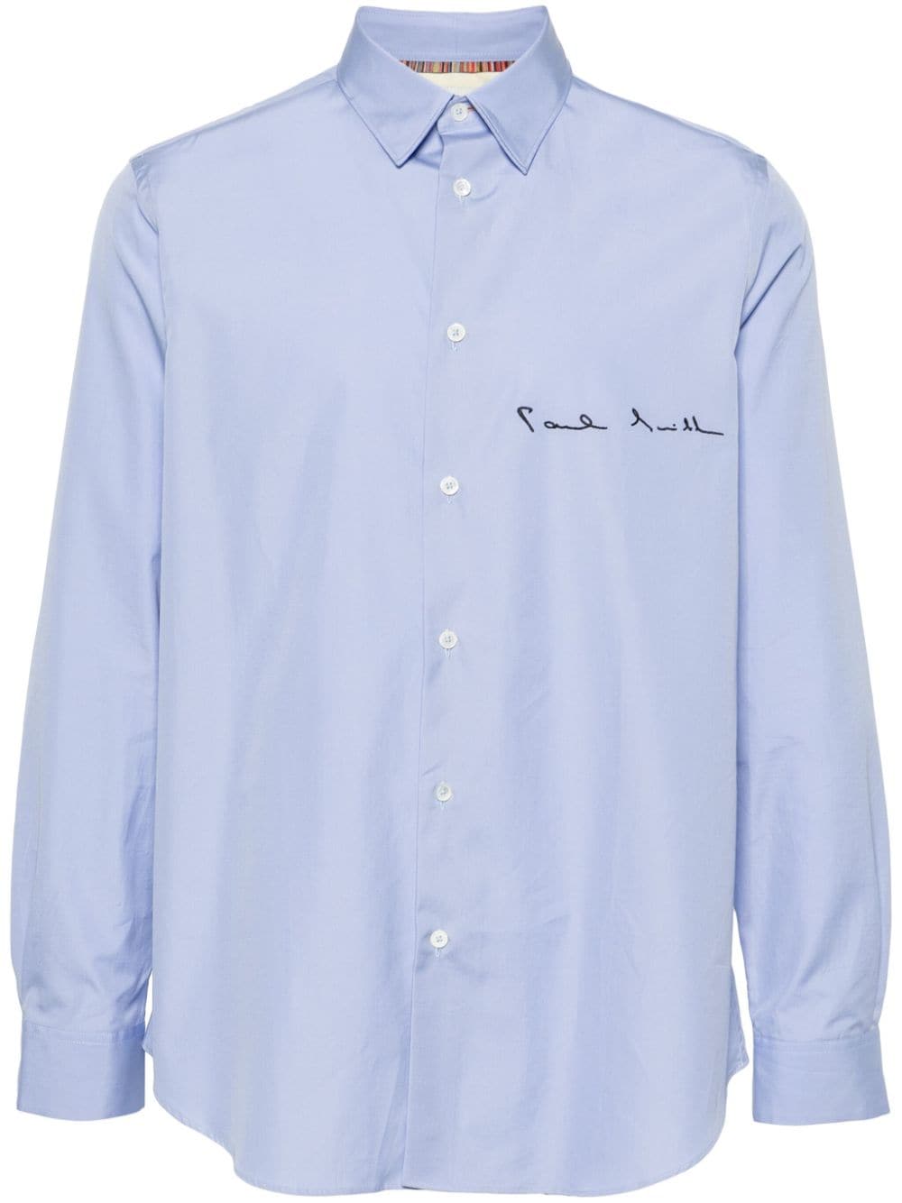 Paul Smith logo-embroidered cotton shirt - Blue von Paul Smith