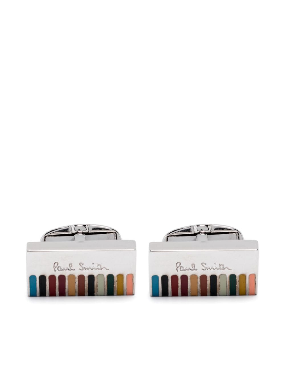 Paul Smith logo-engraved striped cufflinks - Silver von Paul Smith