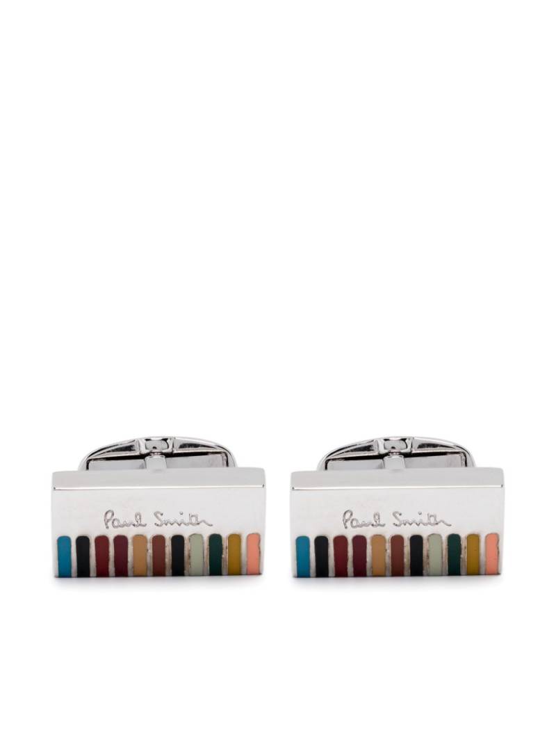 Paul Smith logo-engraved striped cufflinks - Silver von Paul Smith