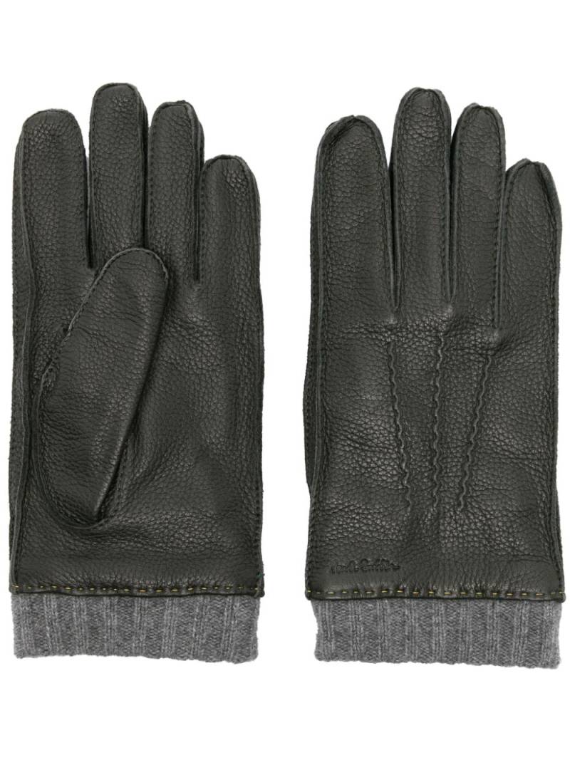 Paul Smith ribbed-cuffs leather gloves - Green von Paul Smith