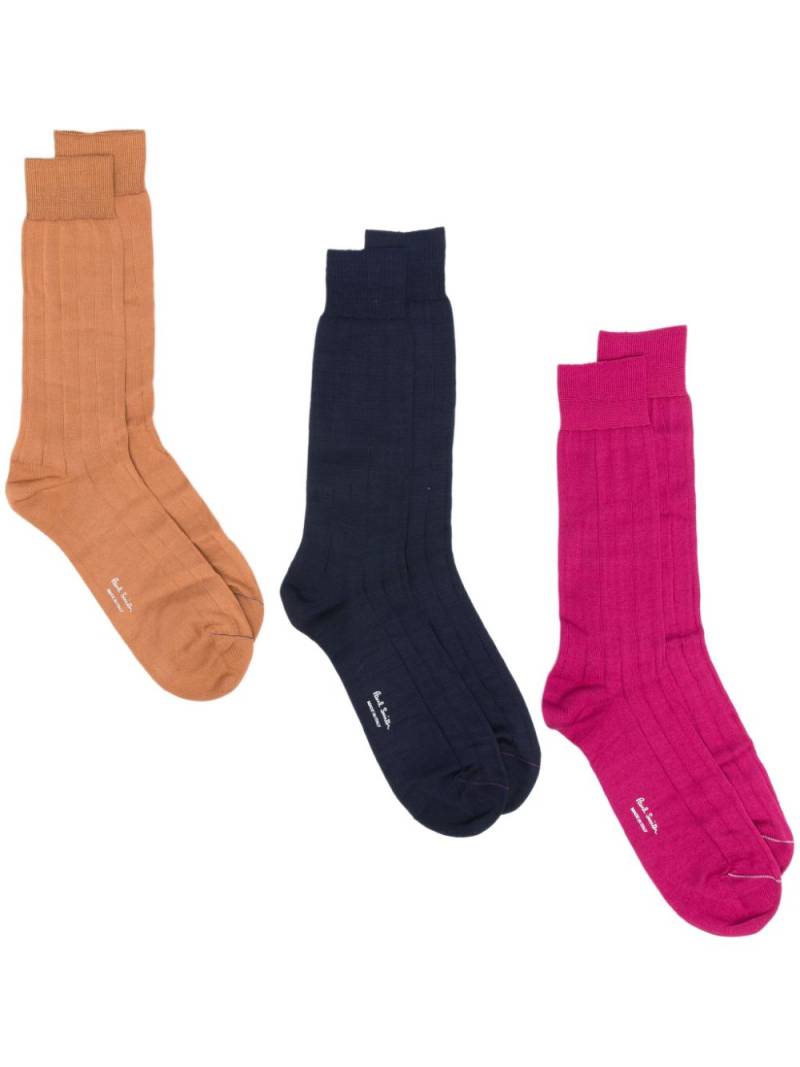 Paul Smith ribbed mid-calf socks (pack of three) - Black von Paul Smith